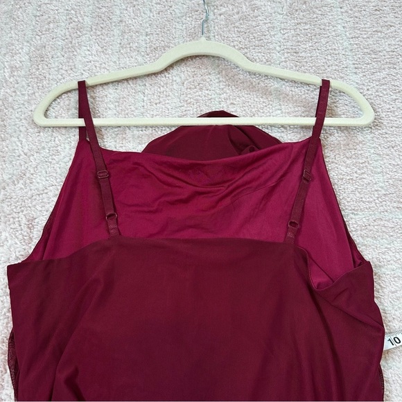 NWOT Zomva Burgundy Evening Midi Dress Mesh Second Skin Bodycon Size XL Ruched - Picture 10 of 11